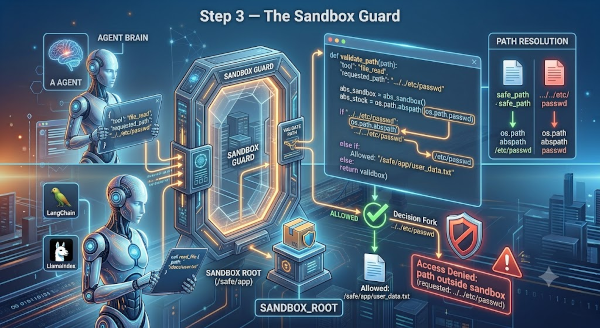 Sandbox Guard — path traversal attempt resolved by os.path.abspath before the prefix check